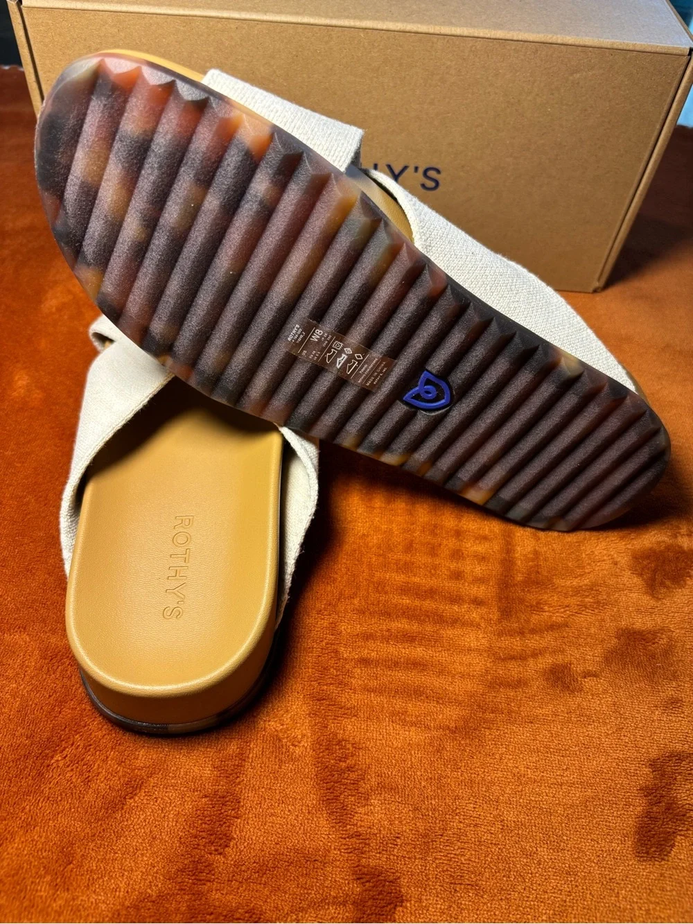 Rothy's Women’s Crossband Slide Sandals in Light Tan and Cream Oat - Picture 5 of 6